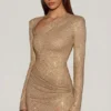 Robe courte asymétrique ornée Nevina, couleur or Robe courte asymétrique ornée Nevina, couleur or