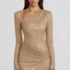 Robe courte asymétrique ornée Nevina, couleur or Robe courte asymétrique ornée Nevina, couleur or