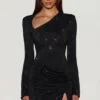 Robe courte asymétrique ornée Nevina en noir Robe courte asymétrique ornée Nevina en noir