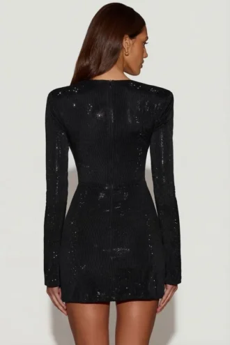 Robe courte asymétrique ornée Nevina en noir