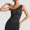 Robe courte asymétrique à ornements Zahira, couleur noire Robe courte asymétrique à ornements Zahira, couleur noire