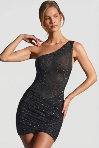 Robe courte asymétrique à ornements Zahira, couleur noire
