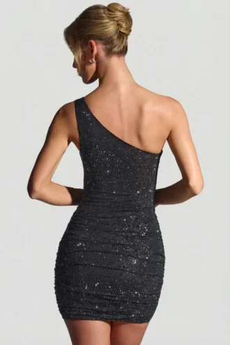 Robe courte asymétrique à ornements Zahira, couleur noire