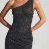 Robe courte asymétrique à ornements Zahira, couleur noire Robe courte asymétrique à ornements Zahira, couleur noire