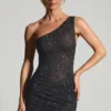 Robe courte asymétrique à ornements Zahira, couleur noire Robe courte asymétrique à ornements Zahira, couleur noire