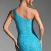 Robe courte asymétrique Zahira ornée, bleu aqua Robe courte asymétrique Zahira ornée, bleu aqua