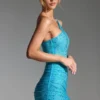 Robe courte asymétrique Zahira ornée, bleu aqua Robe courte asymétrique Zahira ornée, bleu aqua