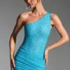 Robe courte asymétrique Zahira ornée, bleu aqua Robe courte asymétrique Zahira ornée, bleu aqua