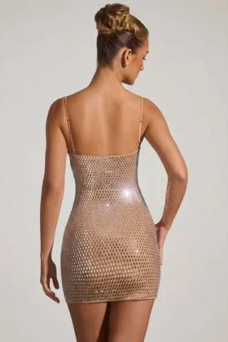 Robe courte Ayleen à découpes ornées, couleur amande