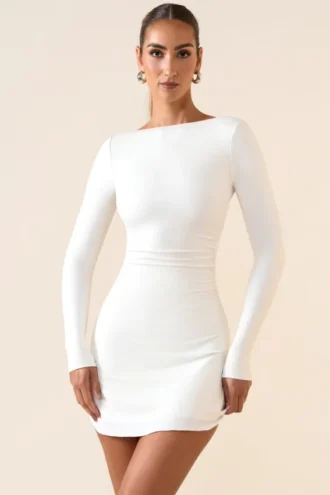 Robe courte Brenna en modal froncé avec dos nu, en blanc