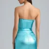 Robe courte bustier à ceinture en denim métallisé Simone, couleur Aqua Robe courte bustier à ceinture en denim métallisé Simone, couleur Aqua