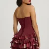 Robe courte bustier à volants et corset Juliet, imprimé floral bordeaux Robe courte bustier à volants et corset Juliet, imprimé floral bordeaux