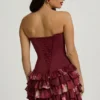 Robe courte bustier à volants et corset Juliet, imprimé floral bordeaux Robe courte bustier à volants et corset Juliet, imprimé floral bordeaux