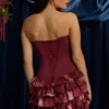 Robe courte bustier à volants et corset Juliet, imprimé floral bordeaux Robe courte bustier à volants et corset Juliet, imprimé floral bordeaux