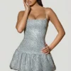 Robe courte Callie à ourlet bouffant orné, couleur argent Robe courte Callie à ourlet bouffant orné, couleur argent