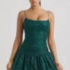 Robe courte Callie à ourlet bouffant orné, vert sarcelle Robe courte Callie à ourlet bouffant orné, vert sarcelle