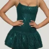 Robe courte Callie à ourlet bouffant orné, vert sarcelle Robe courte Callie à ourlet bouffant orné, vert sarcelle