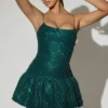 Robe courte Callie à ourlet bouffant orné, vert sarcelle Robe courte Callie à ourlet bouffant orné, vert sarcelle