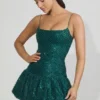 Robe courte Callie à ourlet bouffant orné, vert sarcelle Robe courte Callie à ourlet bouffant orné, vert sarcelle