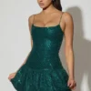 Robe courte Callie à ourlet bouffant orné, vert sarcelle Robe courte Callie à ourlet bouffant orné, vert sarcelle