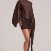 Robe courte cape drapée Lida en marron chocolat Robe courte cape drapée Lida en marron chocolat