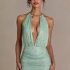 Robe courte Clarisse à dos nu et ornements, vert sauge Robe courte Clarisse à dos nu et ornements, vert sauge
