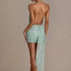 Robe courte Clarisse à dos nu et ornements, vert sauge Robe courte Clarisse à dos nu et ornements, vert sauge