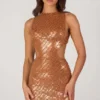 Robe courte à col haut ornée Romilly, couleur bronze Robe courte à col haut ornée Romilly, couleur bronze