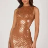 Robe courte à col haut ornée Romilly, couleur bronze Robe courte à col haut ornée Romilly, couleur bronze