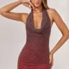 Robe courte à col licou ornée Namur, rouge/marron dégradé Robe courte à col licou ornée Namur, rouge/marron dégradé