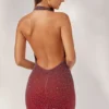 Robe courte à col licou ornée Namur, rouge/marron dégradé Robe courte à col licou ornée Namur, rouge/marron dégradé