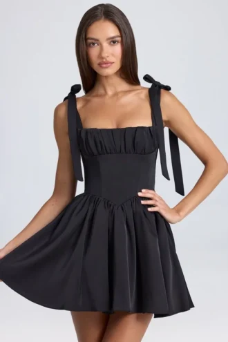 Robe courte à corset drapé Bellamy en noir