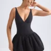 Robe courte corset à ourlet bouffant et lacets Anahita en noir Robe courte corset à ourlet bouffant et lacets Anahita en noir