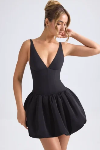 Robe courte corset à ourlet bouffant et lacets Anahita en noir