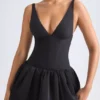 Robe courte corset à ourlet bouffant et lacets Anahita en noir Robe courte corset à ourlet bouffant et lacets Anahita en noir