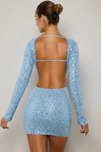 Robe courte à découpes ornée Marva en bleu clair
