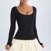 Robe courte Delphi en modal à encolure dégagée, taille basse et ourlet bouffant, couleur vanille Robe courte Delphi en modal à encolure dégagée, taille basse et ourlet bouffant, couleur vanille