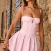 Robe Courte Dorothea à plis creux et froncés, couleur Blush