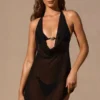 Robe courte dos nu à col bénitier Iona en noir Robe courte dos nu à col bénitier Iona en noir