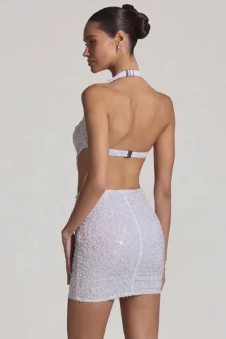 Robe courte dos nu à découpes ornées Lucia en blanc