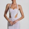Robe courte dos nu à découpes ornées Lucia en blanc Robe courte dos nu à découpes ornées Lucia en blanc
