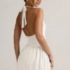 Robe courte dos nu à dos nu en modal Reanna, couleur blanche Robe courte dos nu à dos nu en modal Reanna, couleur blanche