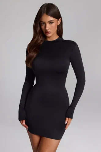 Robe courte dos nu en jersey moulant Luanni, couleur noire