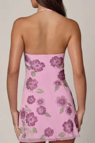 Robe courte dos nu Galene ornée de paillettes, rose pâle