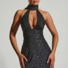 Robe courte dos nu Henrietta avec détail foulard orné, en noir Robe courte dos nu Henrietta avec détail foulard orné, en noir