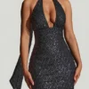 Robe courte dos nu Henrietta avec détail foulard orné, en noir Robe courte dos nu Henrietta avec détail foulard orné, en noir
