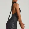 Robe courte dos nu Henrietta avec détail foulard orné, en noir Robe courte dos nu Henrietta avec détail foulard orné, en noir