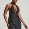 Robe courte dos nu Henrietta avec détail foulard orné, en noir Robe courte dos nu Henrietta avec détail foulard orné, en noir