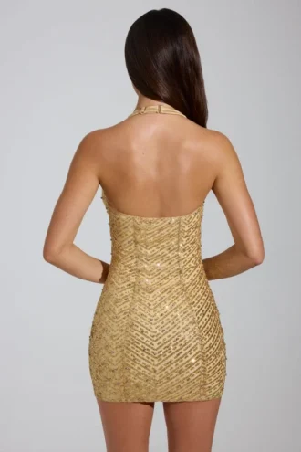 Robe courte dos nu ornée Arlona, couleur or