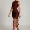 Robe courte dos nu à volants Iolanda en marron Robe courte dos nu à volants Iolanda en marron